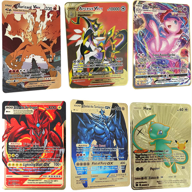 Anime pokemon raro cartões de metal v vmax 25th mewtwo charizard pikachu  arceus treinador lillie jogo